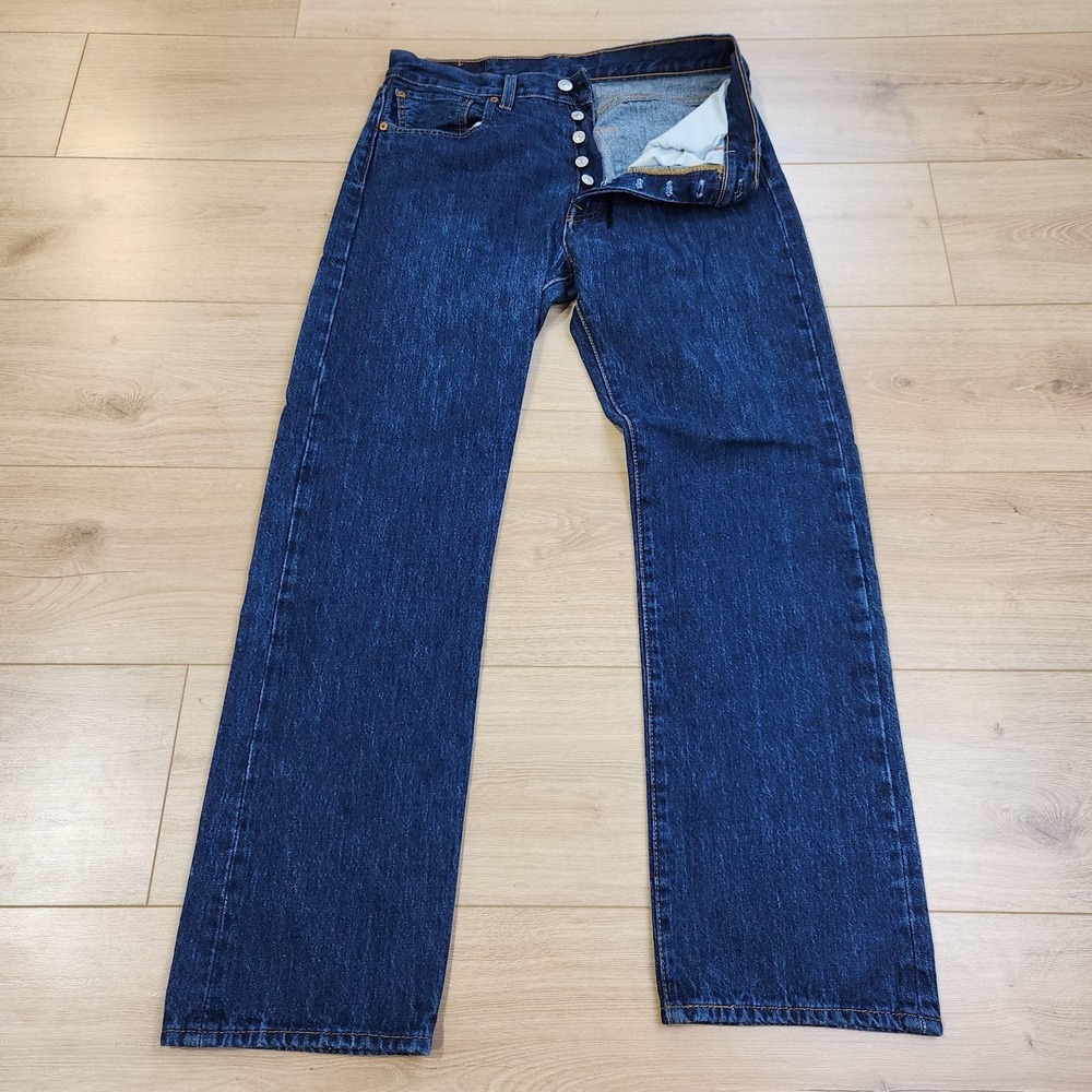 Levis 501 Jeans Mens 32x32 Blue Dark Wash Button Fly Straight Denim Casual